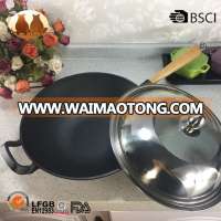 cast iron preseasoned wok with stainless steel lid